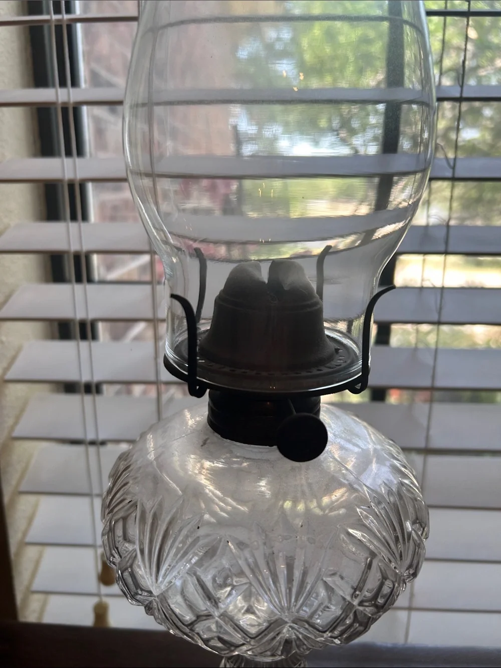 Vintage Antique Clear Glass Oil Lamp with Etched Pattern